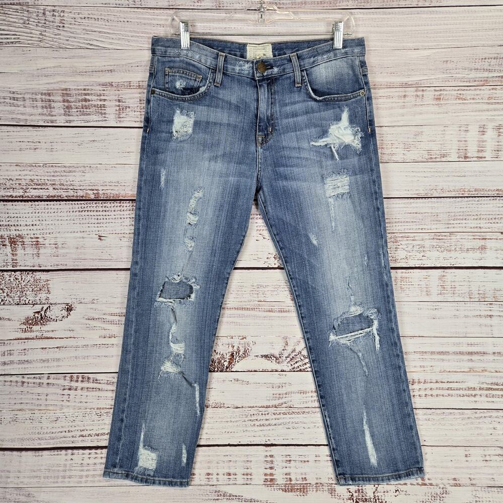 Current Elliott Jeans Womens 28 Cropped Distressed Grunge Denim Medium Wash USA
